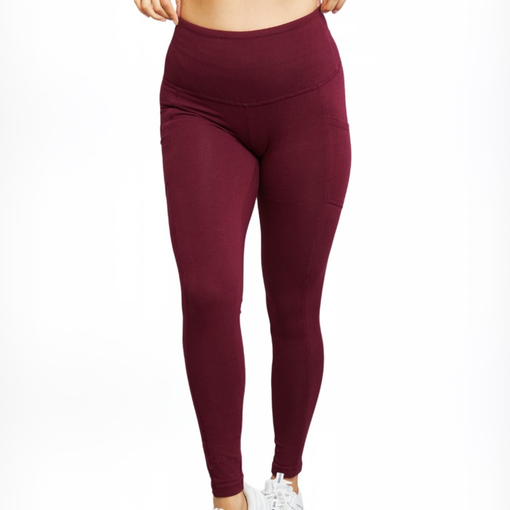 FINAL CALL💥🚨Zenana Ready to Roll Wide Waistband Pocket Leggings in Burgundy